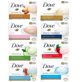 Dove Bar Soap Variety Pack of 8 - Nourishing, Refreshing, Exfoliating, Rejuvenating, Restore, Shea Butter, White, Pink - Gentle Skin Cleanser - 90g