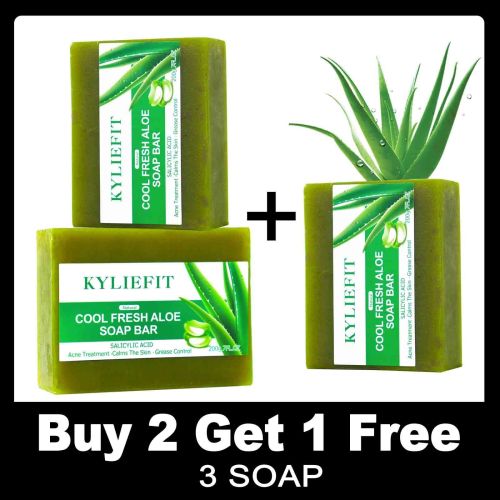 KYLIEFIT Cool Fresh Natural Aloe Vera Soap Bar for All Skin Types, Reduce Blemish, Lightening, Oil Control, Deep Clean